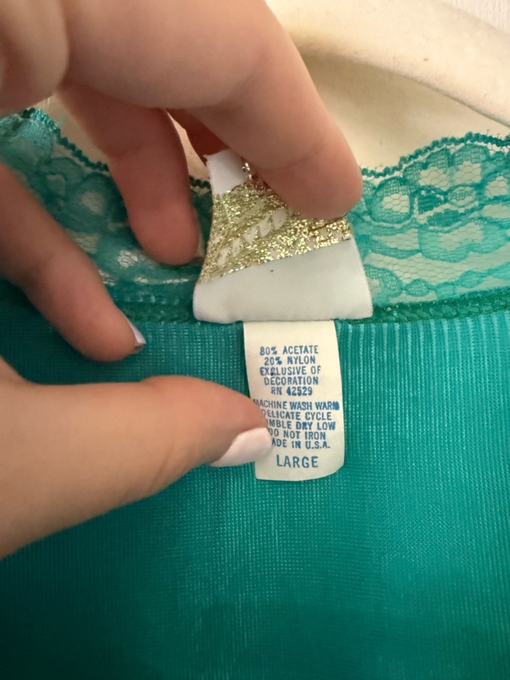 Vintage 70s Stardust Fairycore Emerald Green Teal Chemise Peignoir Set Florets L - Picture 12 of 16